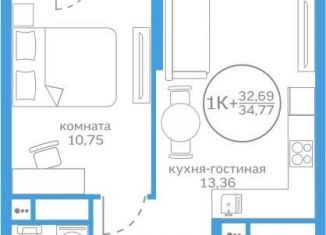 1-ком. квартира на продажу, 32.7 м2, Тюмень, Калининский округ, Краснооктябрьская улица, 16к1