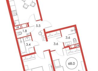 Двухкомнатная квартира на продажу, 68.5 м2, Санкт-Петербург, Приморский район, Плесецкая улица, 6