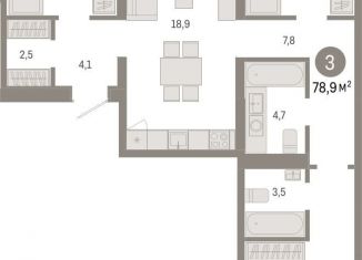 Продаю трехкомнатную квартиру, 78.9 м2, Новосибирск