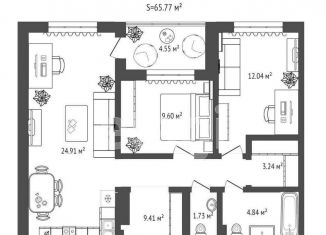 Продам 2-ком. квартиру, 65 м2, Тюмень, Калининский округ, Краснооктябрьская улица, 6