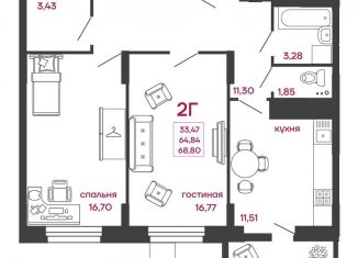 Продается двухкомнатная квартира, 68.8 м2, Пензенская область, улица Богданова, 34