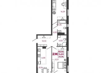 Продается 2-ком. квартира, 77.7 м2, Кузнецк