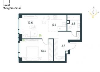 Продам 2-ком. квартиру, 44.7 м2, Москва, ЗАО, жилой комплекс Левел Мичуринский, к3