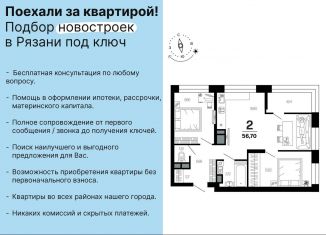 2-комнатная квартира на продажу, 54.7 м2, Рязань, Московский район