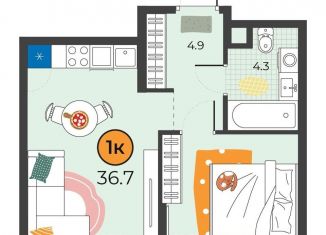 1-комнатная квартира на продажу, 36.7 м2, Тюменская область, улица Эльвиры Федоровой, 3