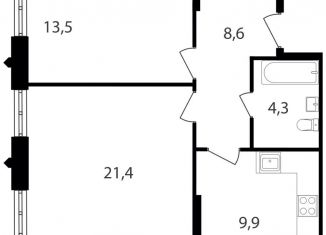 Продажа 2-комнатной квартиры, 57.7 м2, Москва, метро Академика Янгеля