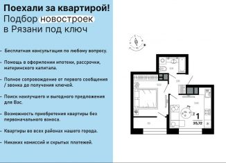 Продажа 1-комнатной квартиры, 35.7 м2, Рязань