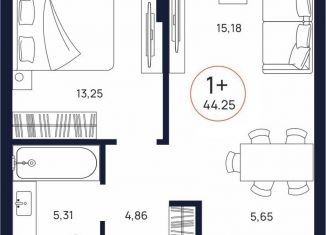 Однокомнатная квартира на продажу, 44.3 м2, Тюмень