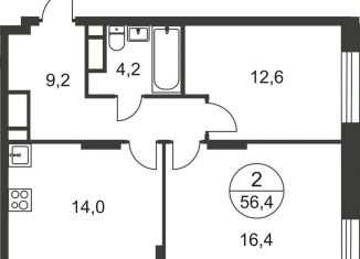 Продаю 2-ком. квартиру, 56.4 м2, Москва, деревня Рассказовка, 1