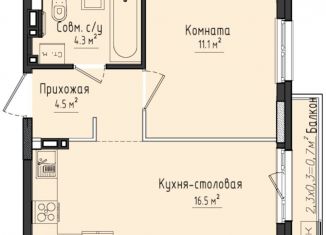 Продам однокомнатную квартиру, 36.4 м2, село Первомайский, жилой комплекс Город Оружейников, 21