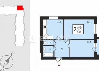 Продаю 2-ком. квартиру, 53.1 м2, Владимир, Октябрьский район, Новгородская улица, 35к2