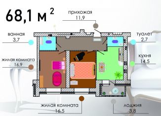 Продается 2-комнатная квартира, 68.1 м2, Воронеж, Путиловская улица, 19/1