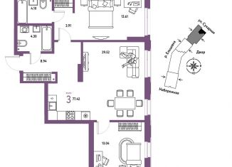 Продам 3-ком. квартиру, 77.4 м2, Новосибирск, метро Площадь Гарина-Михайловского