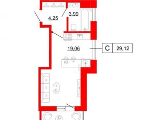 Квартира на продажу студия, 29.1 м2, Санкт-Петербург, Ломаная улица, 3Б, муниципальный округ Московская Застава