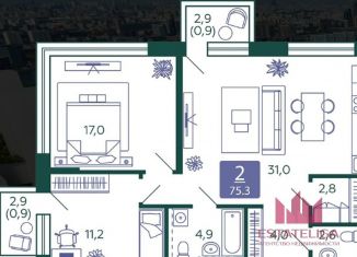 Продается 2-ком. квартира, 75.3 м2, Москва, 1-я очередь, к9, ЖК Шагал