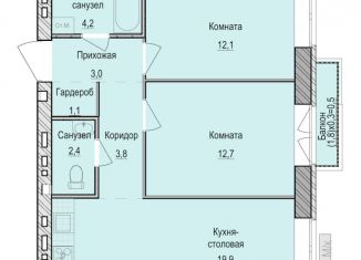 Двухкомнатная квартира на продажу, 59.2 м2, село Первомайский, жилой комплекс Санвилл, 5