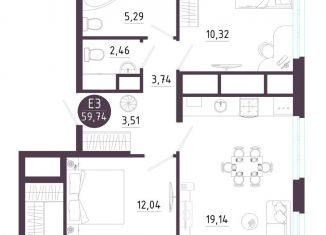 Продается 2-ком. квартира, 59.7 м2, Рязань, Железнодорожный район