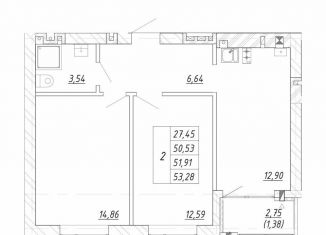 Продается двухкомнатная квартира, 51.9 м2, Зеленоградск