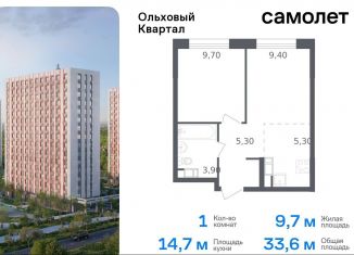 Продам 1-ком. квартиру, 33.6 м2, посёлок Газопровод, жилой комплекс Ольховый Квартал, к2.2