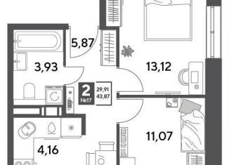 Продаю двухкомнатную квартиру, 43.9 м2, Московская область