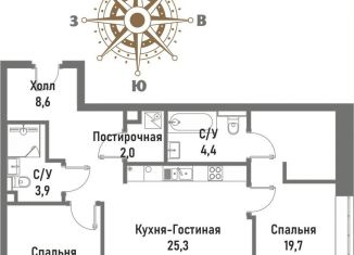 Продам двухкомнатную квартиру, 75 м2, Москва, Рубцовско-Дворцовая улица, 4, район Сокольники