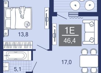 Продается 1-комнатная квартира, 46.4 м2, деревня Дербыши