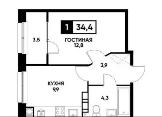 Продается 1-комнатная квартира, 34.4 м2, Ставрополь, Промышленный район