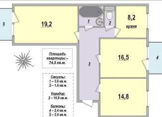 Продажа 3-комнатной квартиры, 74.5 м2, Санкт-Петербург, улица Громова, 10, муниципальный округ Малая Охта