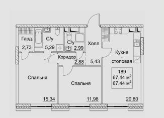 Продаю 2-комнатную квартиру, 67.4 м2, Москва, 2-й Хорошёвский проезд, 7с1А, метро Беговая