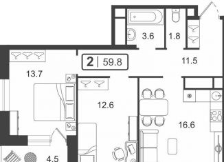 Продажа 2-ком. квартиры, 59.8 м2, Тюмень, ЖК Горизонт, улица Мельникайте, 2к18