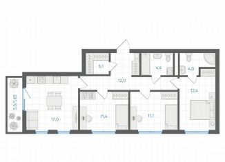 Продается 3-комнатная квартира, 77.1 м2, Челябинск, Калининский район