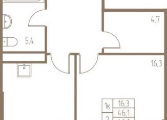 Продаю 1-ком. квартиру, 46.1 м2, Пушкино