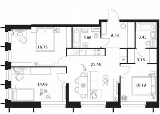 Продажа трехкомнатной квартиры, 82.7 м2, Москва, станция Ховрино, жилой комплекс Бусиновский Парк, 1.4