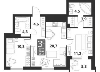 Продам 3-комнатную квартиру, 65.3 м2, Новосибирск, Тайгинская улица, с4