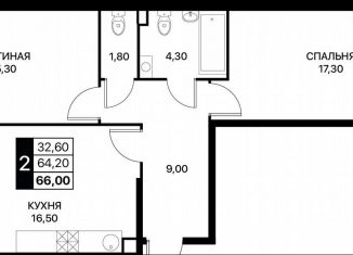 Продается двухкомнатная квартира, 66 м2, Ростов-на-Дону, Первомайский район