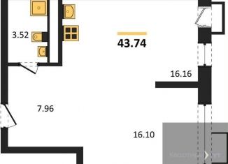 1-комнатная квартира на продажу, 43.7 м2, Воронеж, Железнодорожный район, набережная Чуева, 7