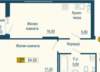 Продажа двухкомнатной квартиры, 54.5 м2, Екатеринбург, Верх-Исетский район