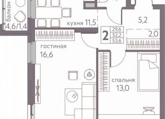 2-ком. квартира на продажу, 53.6 м2, Пермь, ЖК Погода, Серебристая улица, 3