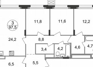 Продается трехкомнатная квартира, 97.5 м2, Московская область