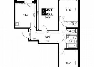 Продаю 3-ком. квартиру, 83.7 м2, Смоленская область, Киевское шоссе, 1