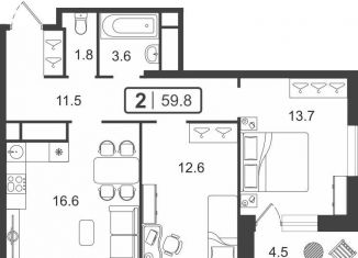 Продаю 2-комнатную квартиру, 60 м2, Тюмень, ЖК Горизонт, улица Мельникайте, 2к19