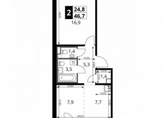 Продаю 2-комнатную квартиру, 46.7 м2, Смоленская область, Киевское шоссе, 1