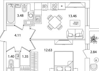 Продается 1-ком. квартира, 37.9 м2, Санкт-Петербург