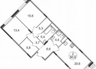 2-комнатная квартира на продажу, 80.8 м2, Московская область