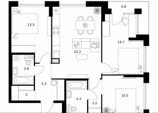 Продам трехкомнатную квартиру, 80.2 м2, Москва, метро Ховрино