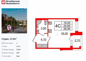 Квартира на продажу студия, 25.8 м2, Санкт-Петербург, Колпинское шоссе, 127