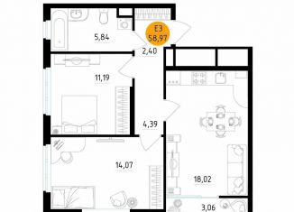 Продажа 2-комнатной квартиры, 59 м2, Рязань, улица Земнухова, 2