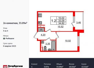 Продается однокомнатная квартира, 33.1 м2, посёлок Шушары