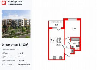 1-комнатная квартира на продажу, 35.1 м2, посёлок Шушары