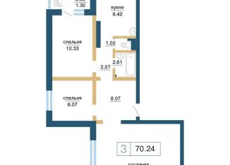 Продажа трехкомнатной квартиры, 70.2 м2, Красноярск